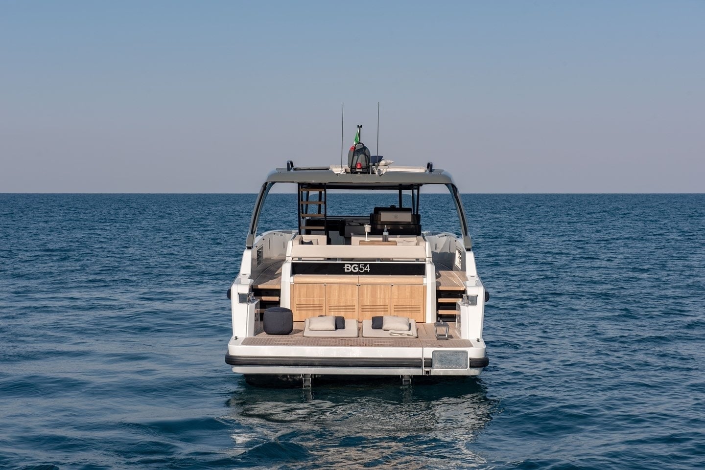 Bluegame BG54 stern beach club and swim platform
