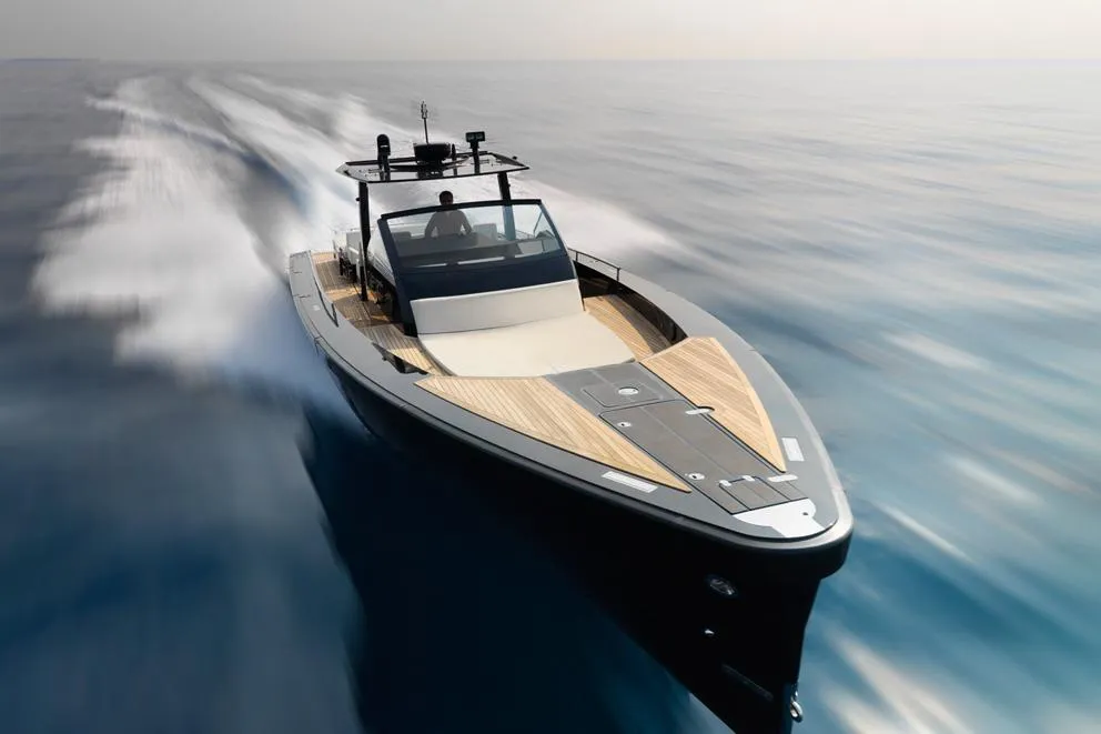 2021 Windy SR52 at speed on open water, showing the deep-V hull and black exterior