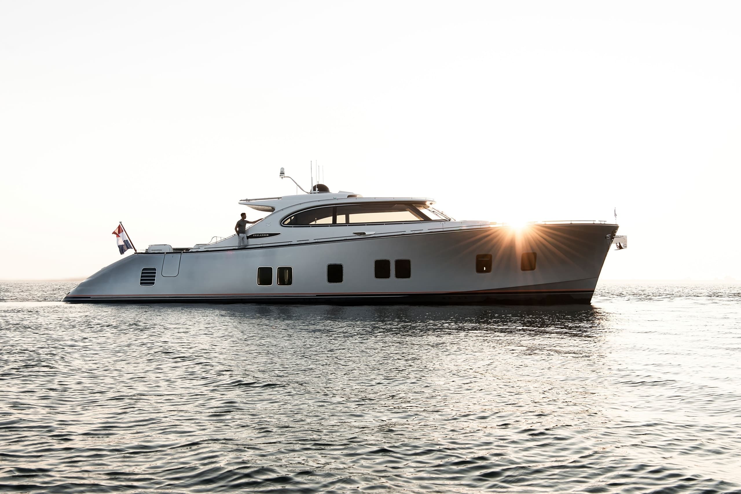 Zeelander 8 full side profile view showing the 23.9m hull and IPS driveline stern
