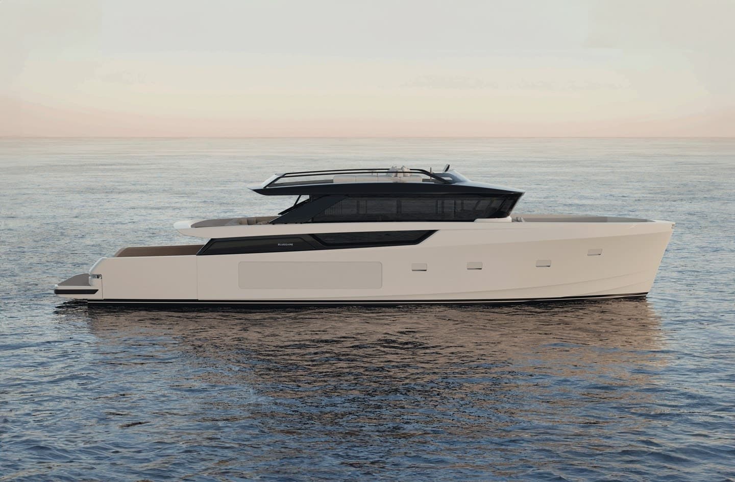 Bluegame BGX83 exterior hero shot showing full profile at speed on open water